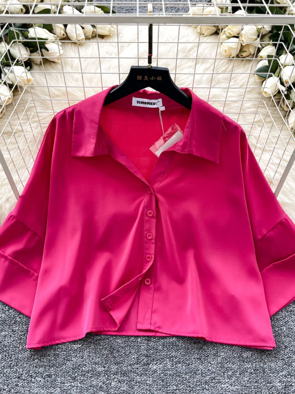 

mat Collar ort irt Women's Loose Slimming Simple Design Unique Personali Top Korean Sle Breathable Polyes...