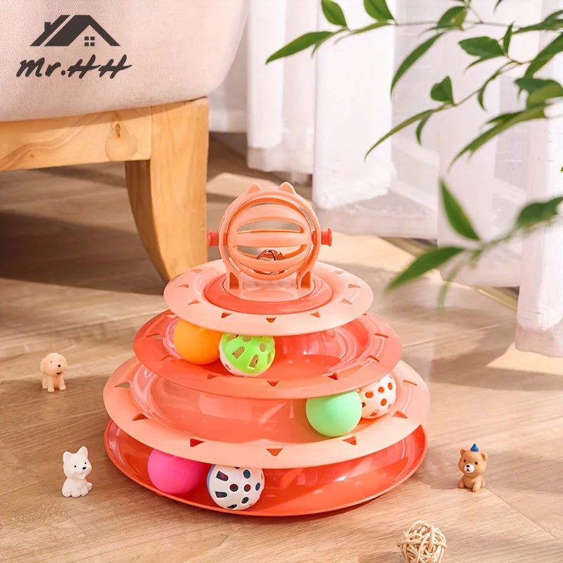 Cat Toys Spinning Ball Four Layers Cat Entertainment Disk Feather Stick Pet Spinning Ball Space Tower Toys Pet Supplies