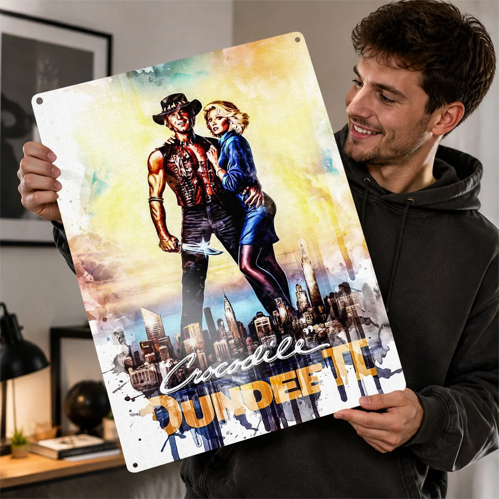 Crocodile Dundee II Textured Poster Personalized Metal Tin Sign Bold Cinematic Character Portrait Wall Art Made For Movie Fans