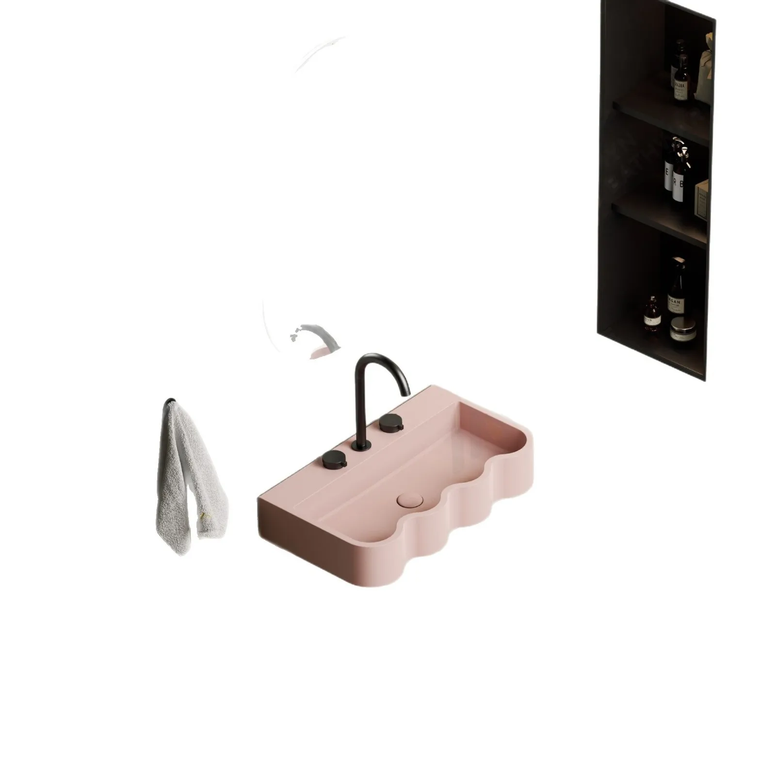 Lavabo mural en pierre artificielle, rangement Simple, lavabo simple dans le mur des toilettes, lavabo transfrontalier