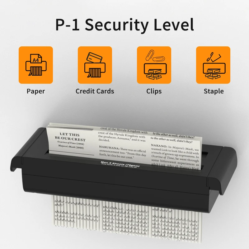 

Портативный шредер без контейнера для бумаги - на 6 листов, со встроенным лотком, больше не нужно пустить корзину в пустоту | Защита P-2, защита от перегрева и застревания | Ул.