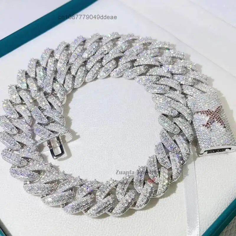 

Хип-хоп Buss Down с индивидуальной застежкой 20 мм VVS Муассанит Iced Out Серебряная кубинская цепочка