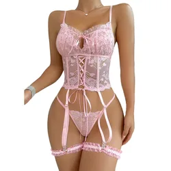 Sexy Lace Lingerie Bandage See Through Underwear Push Up Bra Briefs Women Porn Garter Erotic Set Sensual Intimate Kit Supplier