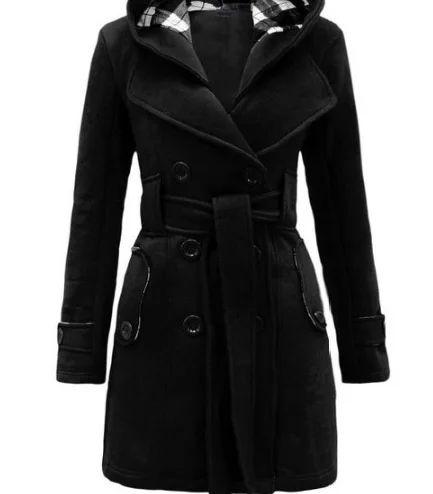 Jackets Women 2023 Fashion New Hooded Belt double-breasted Long Coat Women Coats Dropshipping BLK6321