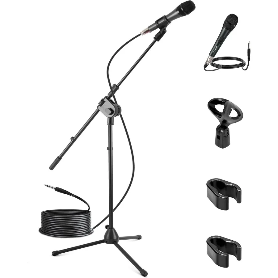 

Штатив для динамического микрофона, напольная подставка для микрофона, встроенный акустический поп-фильтр, регулируемая высота, 2,65,1 фута, 7,48 дюйма, 15-футовая кабина XLR