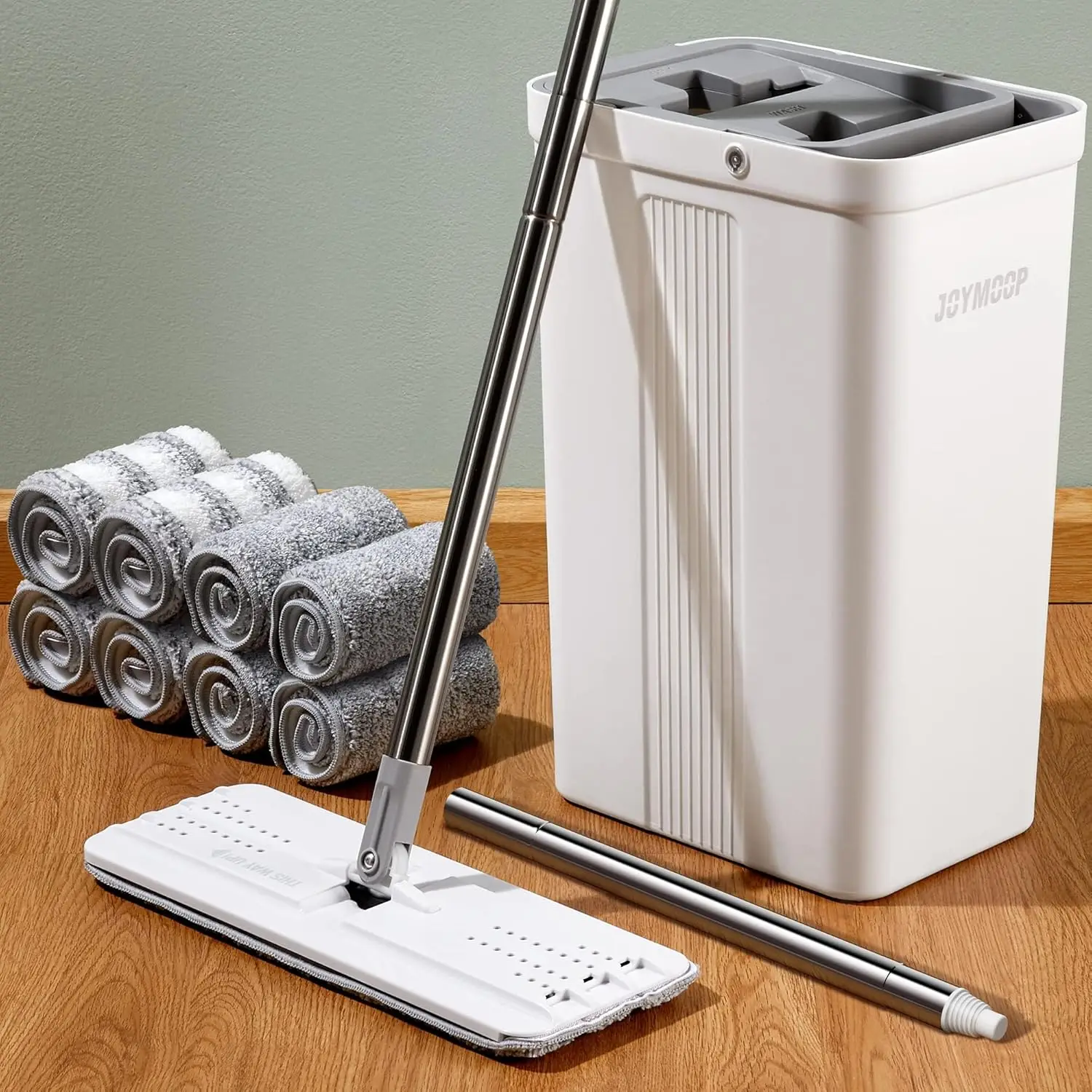 

Набор для уборки: самоочищающаяся швабра и ведро с отжимом, 8 насадок из микрофибры, регулируемая ручка для влажной/сухой уборки пола