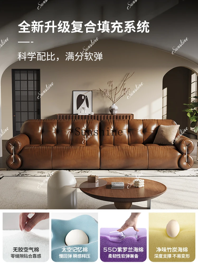 

Oil wax leather, electric leather, minimalist retro living room, retractable cloud sofa bedP