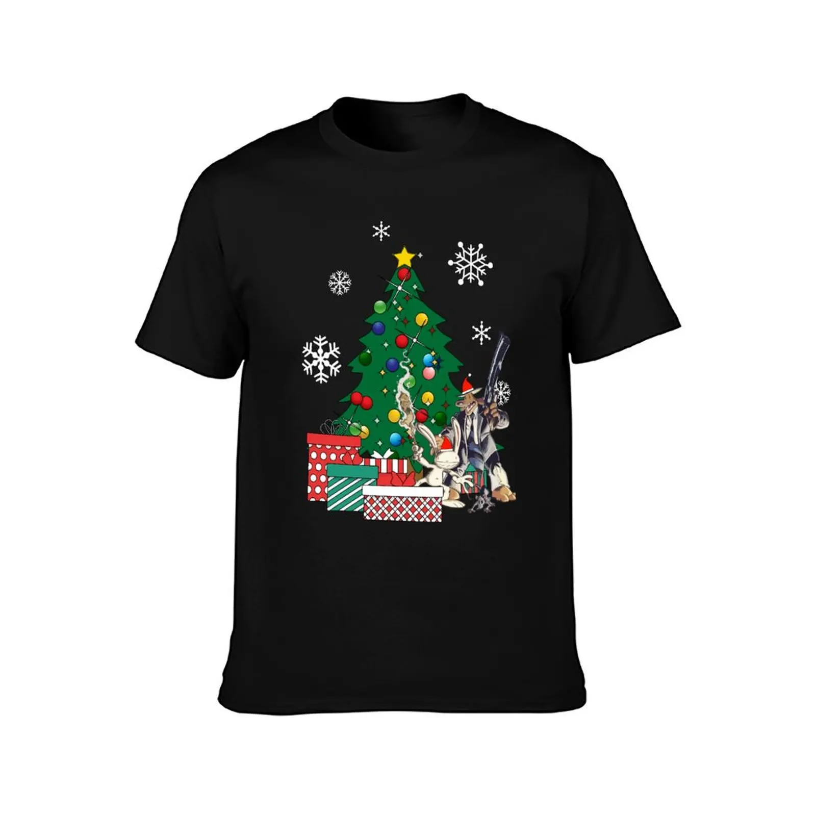 Sam And Max Around The Christmas Tree T-Shirt Daily Work Short Sleeve Top T-Shirt