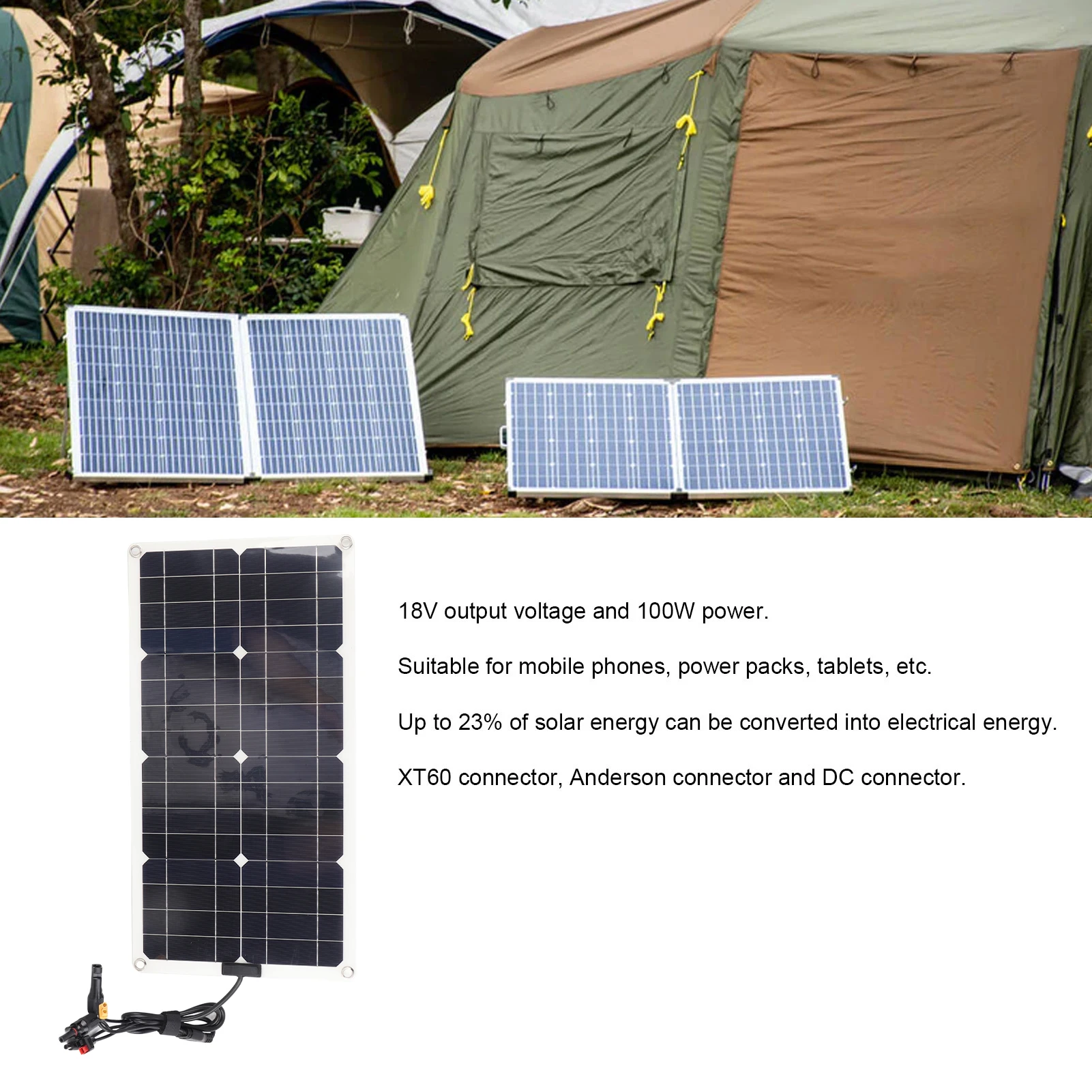 لوحة طاقة شمسية خارجية لوحة طاقة شمسية مقاومة للماء لوحة شحن البطارية XT60 موصل 100 وات للبطارية الشمسية الخارجية #2