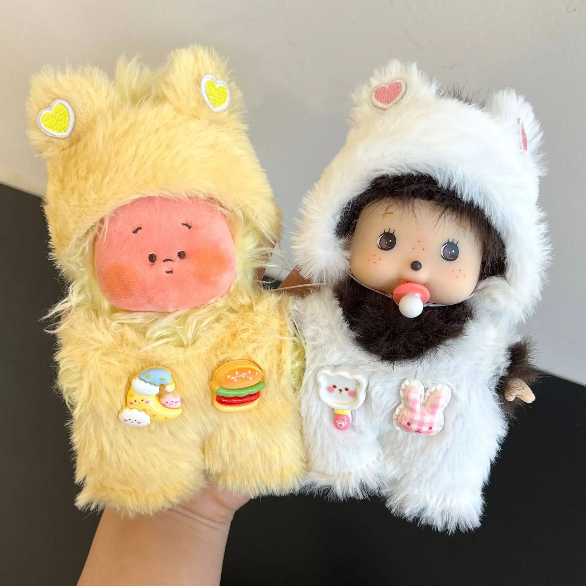 

Одежда для кукол Labubu Monchichi Star Man, последний осенне-зимний пушистый белый розовый супер милый комплект, замена одежды