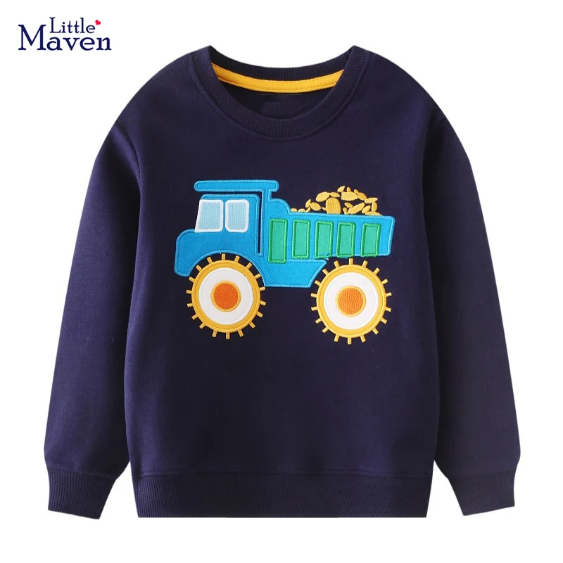 Little maven Boys Sweatshirts Autumn Tractor Embroidery Thin Clothes for Kids Cotton Tops Tees 5 Years old Children\'s Clothing