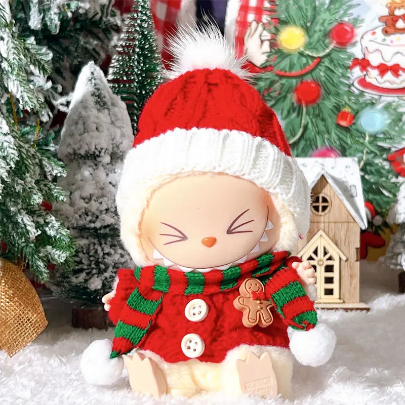 Christmas Labubu Doll Outfit Set Sweater Scarf Hat for 1 2 3 Gen Sitting Vinyl Figure Winter Party Costume Festive Clothing