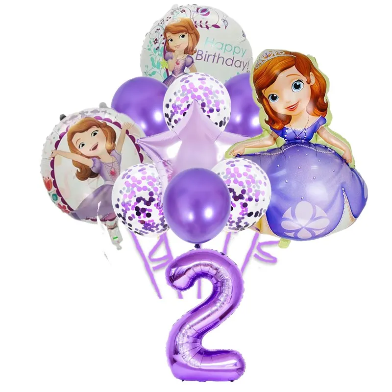 11pcs Princess Sofia Girl Birthday Them Party Decoration Foil Helium Balloons Baby Shower Inflatable Latex Globos Decor Kid Toys