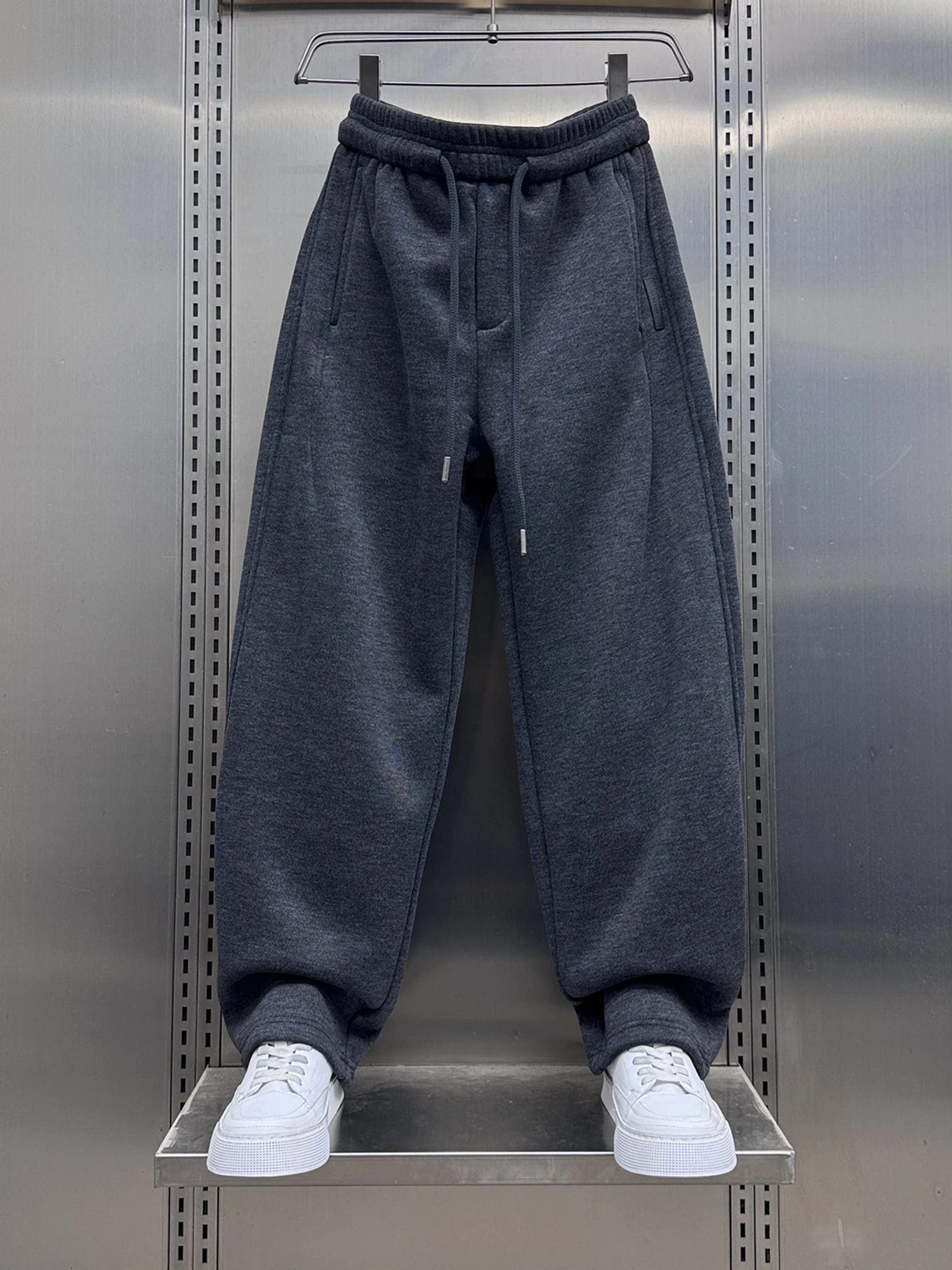 

Men's Fce Lined Thiened Sweatpants Loose Straight Leg Dstring Casual Trousers Youthful Spor Winter Faion