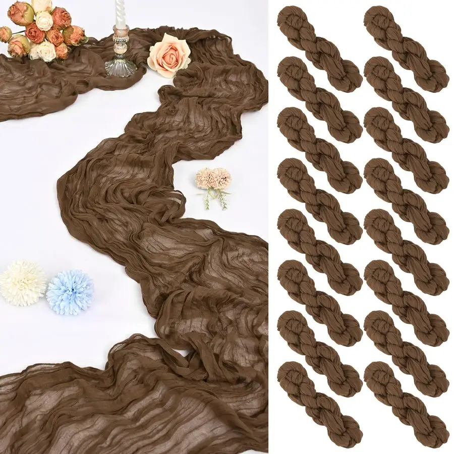 

Скатерть-дорожка из марли 10 футов, коричневая, 20 x 120 дюймов, в деревенском стиле, бохо, для свадебного длинного стола