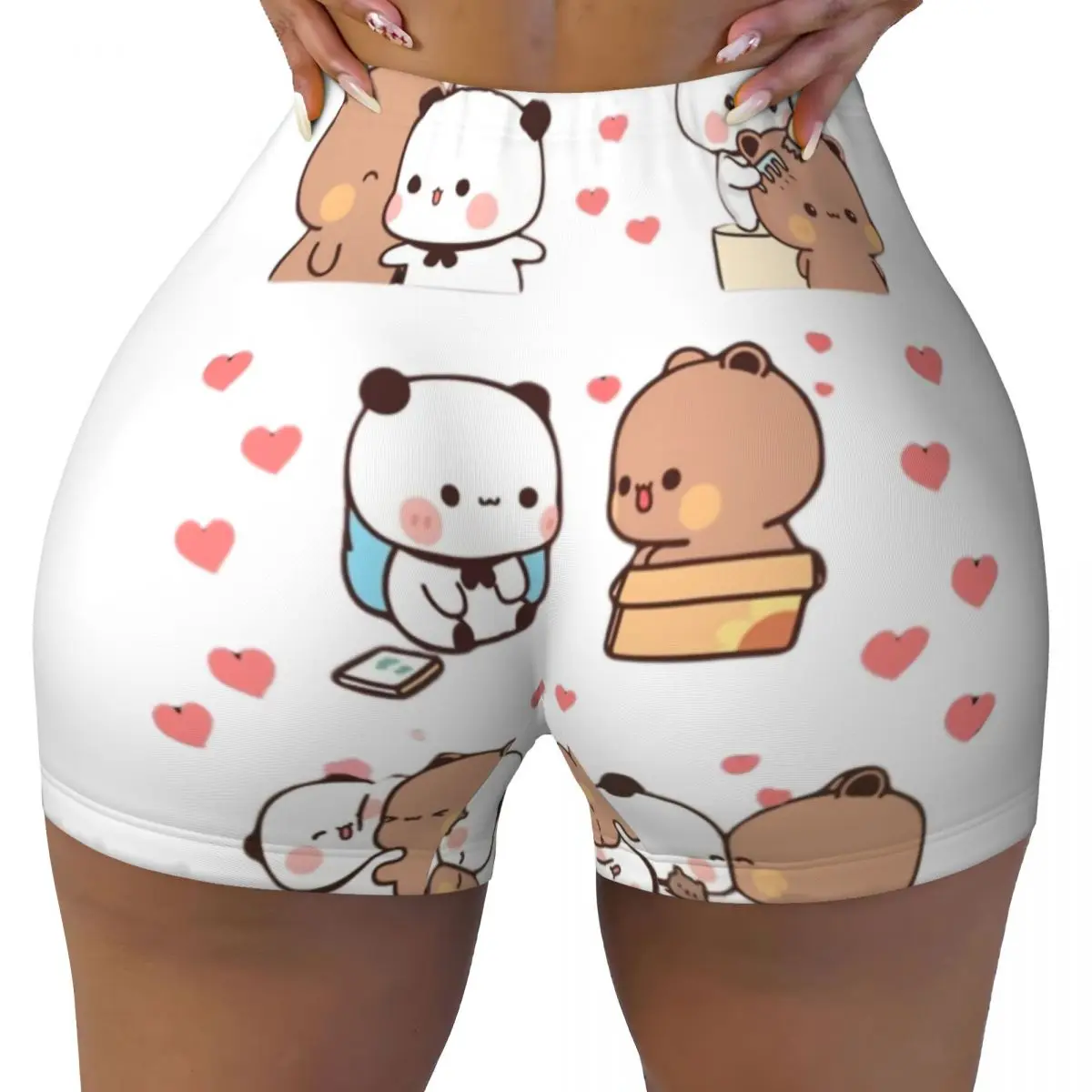 Custom Bubu Dudu Love Story Running Volleyball Gym Shorts Women's Peach And Goma Athletic Workout Yoga Shorts