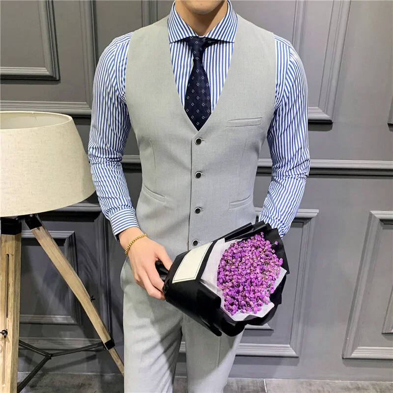 New men's casual vest youth slim fit oversized workwear wedding dress groomsman groom