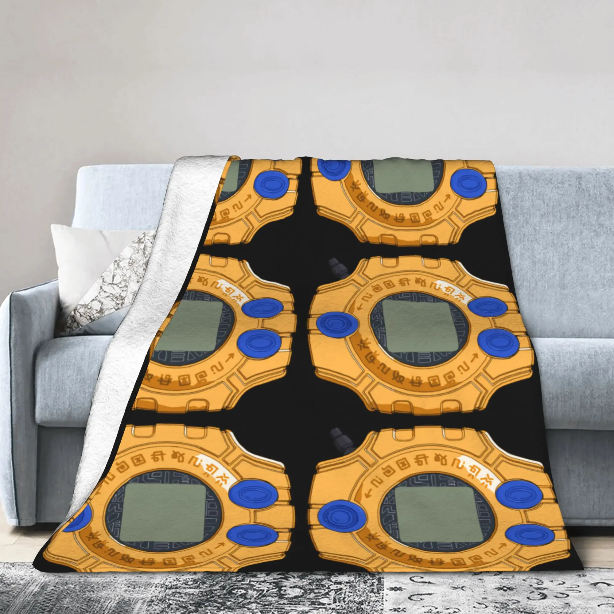 Tai's Digivice Fleece Throw Blankets Digimon Nostalgic Anime Blankets for Bed Office Lightweight Thin Plush Thin Quilt,
