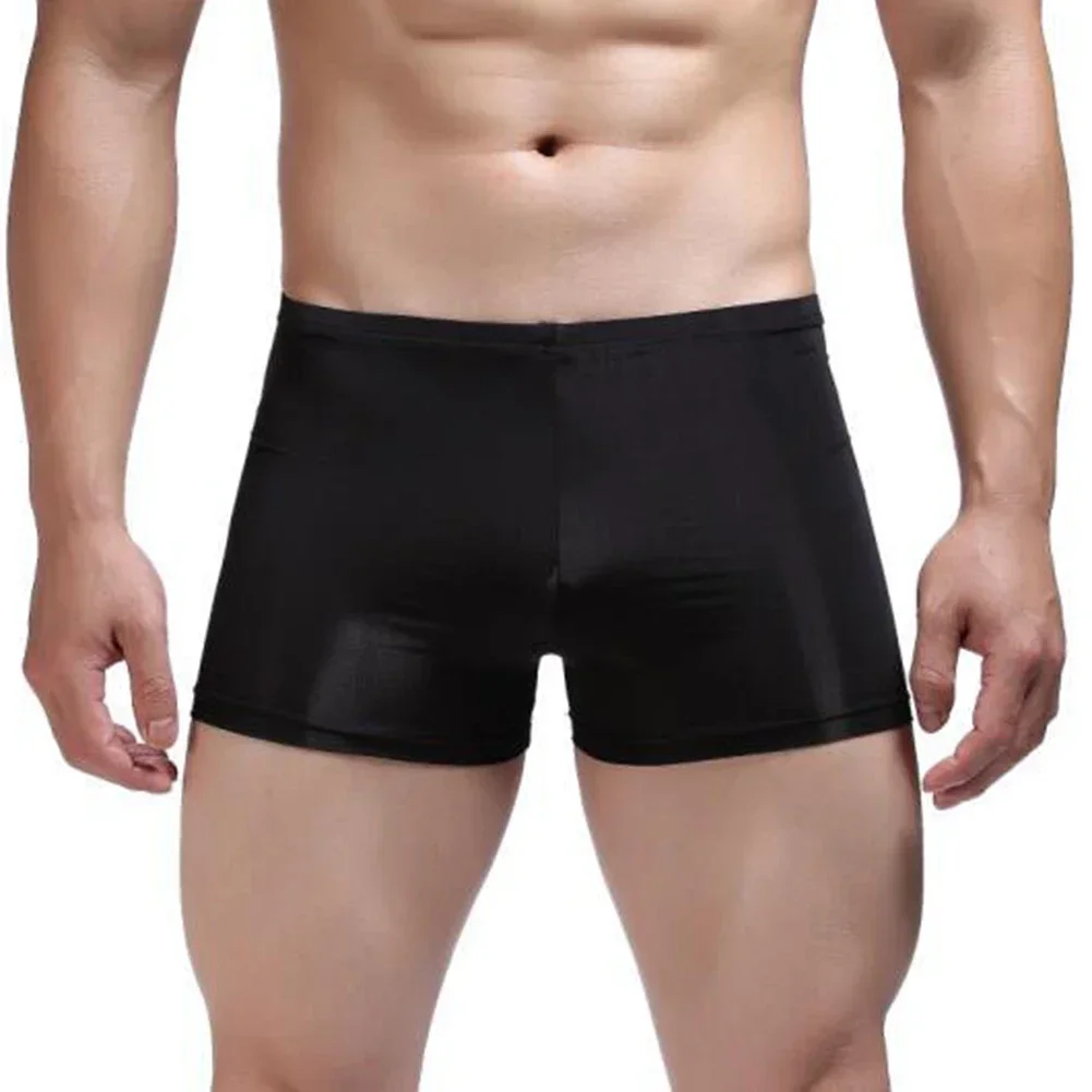 Men Ice Silk Boxers Satin Oil Shiny Underwear Low Rise Trunks Stretch Smooth Brief Seamless Ultra-thin Breath Shorts Panties