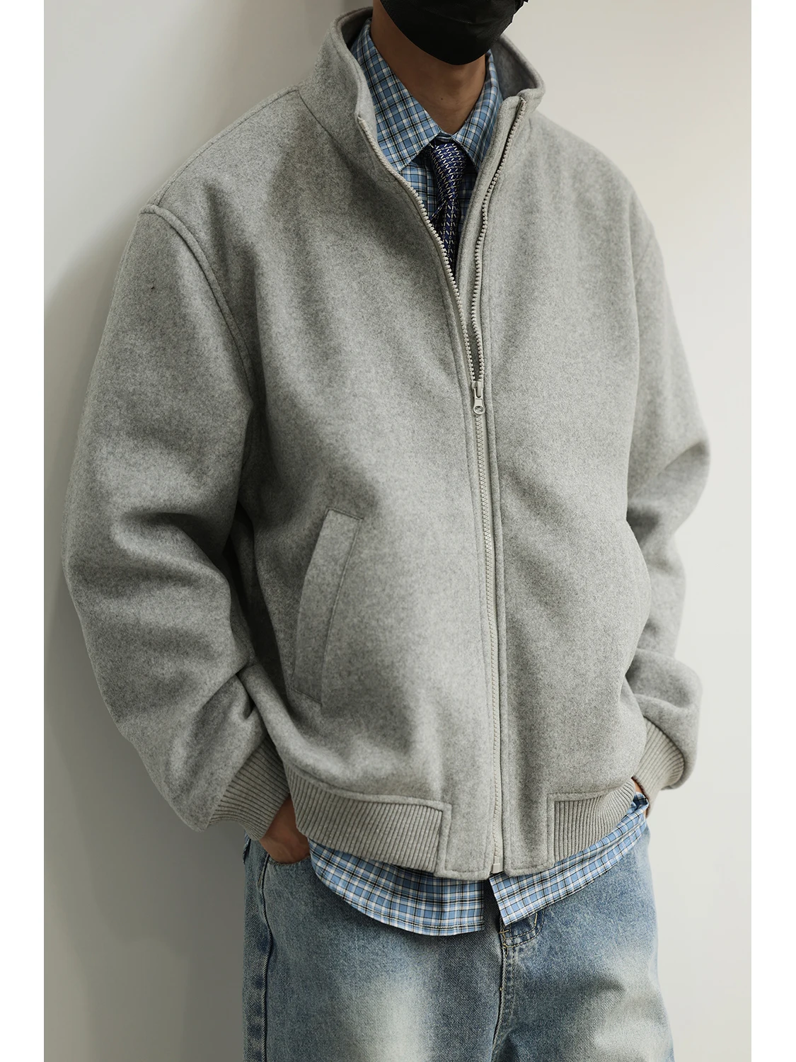 

LH Store Heavyweight Осенняя шерстяная куртка на молнии, мужская повседневная свободная толстовка, дышащий молодежный топ из полиэстера...