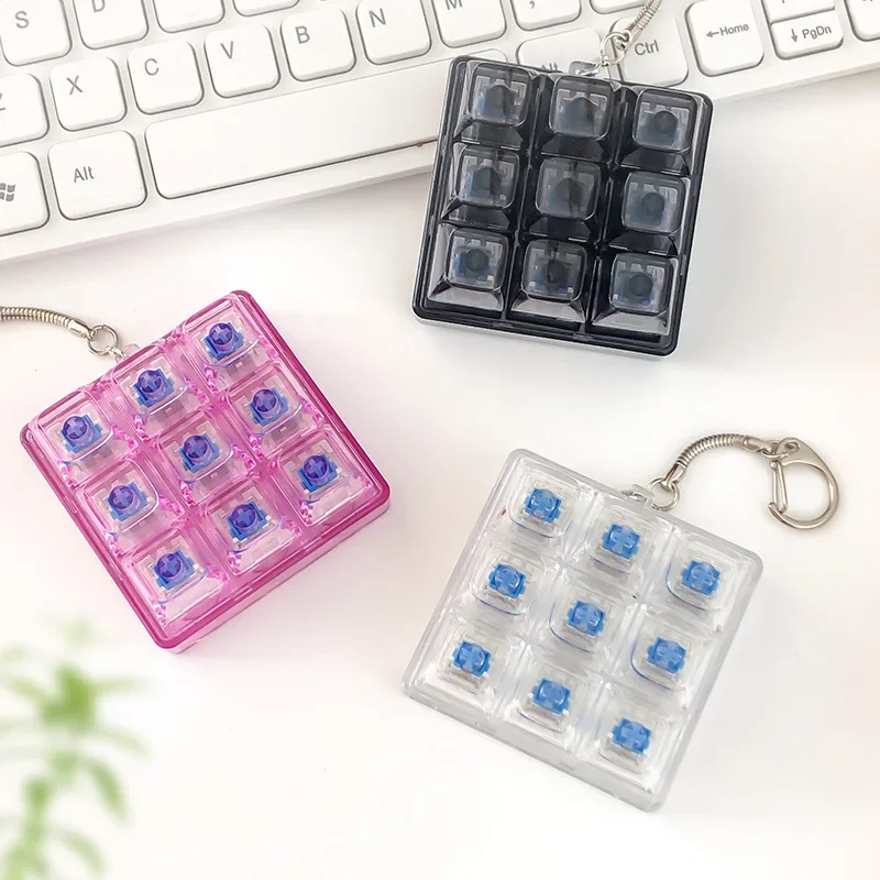 Relaxing DIY Keyboard Fidget Keychain Keys Button Keycap Clicker 9Keys Relief Stress Finger Keyboard Cap Adult