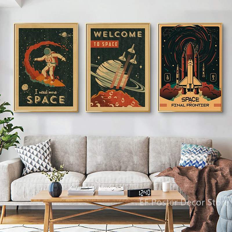 Buy Three Get Four Space Travel Poster Explore Planet Vintage Home Room Decor Retro Painting Spaceship Prints Art Wall Picture