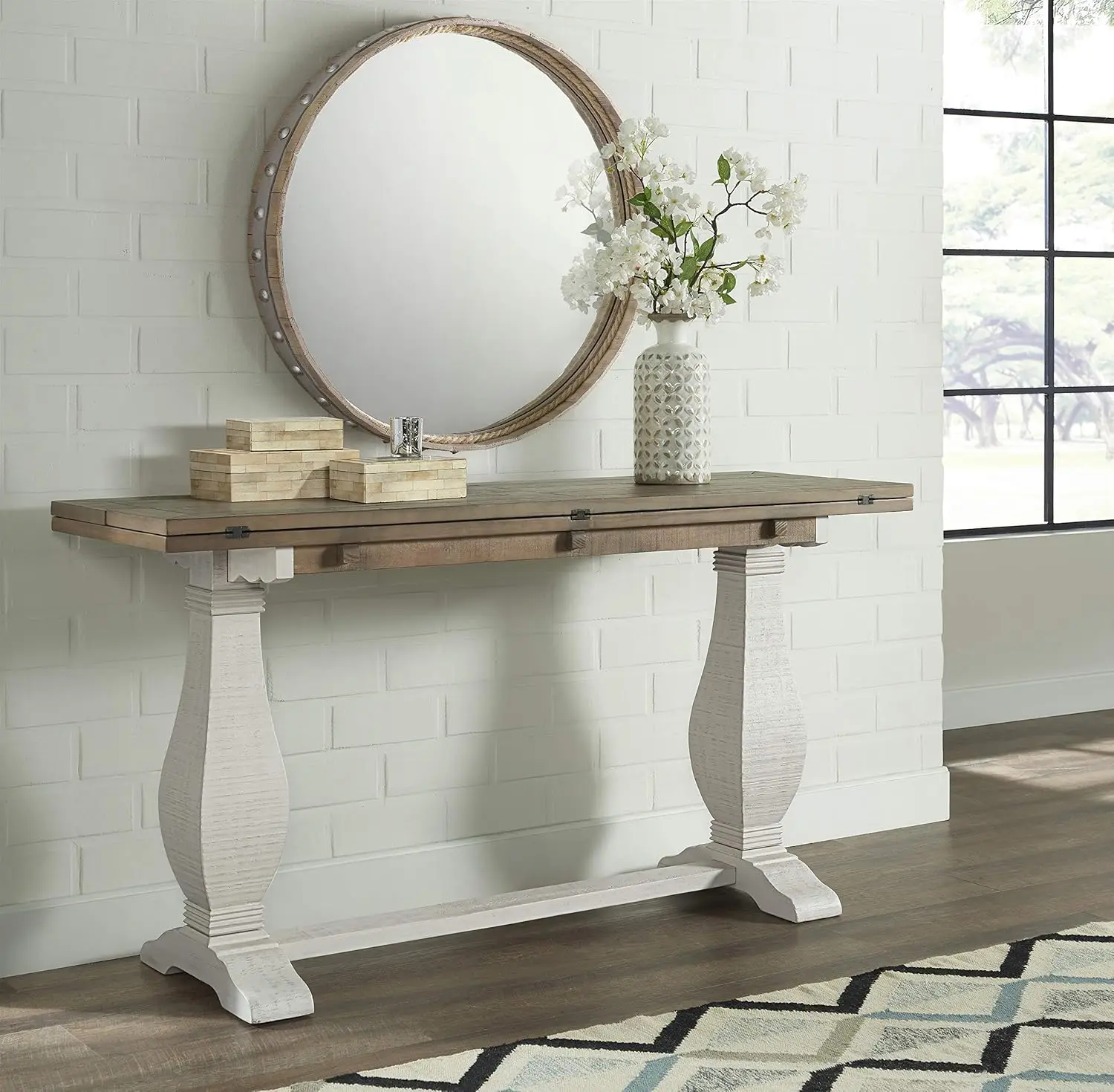 Napa, Flip Top Sofa Console Table, White Stain and Reclaimed Natural