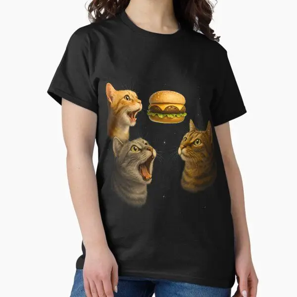T-shirt con maniche corte Y2k Burgers Pizza Lovely Cat Printing Design Comodo cotone per uomini e donne con soldi