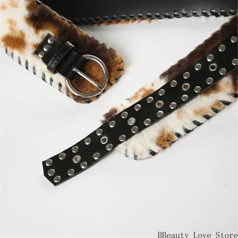 

Patchworked Furry Faux Furs Waist Belt Decorative Belt for Pants Jeans Punk Waist Cincher Vintage Corset for Everyday Use