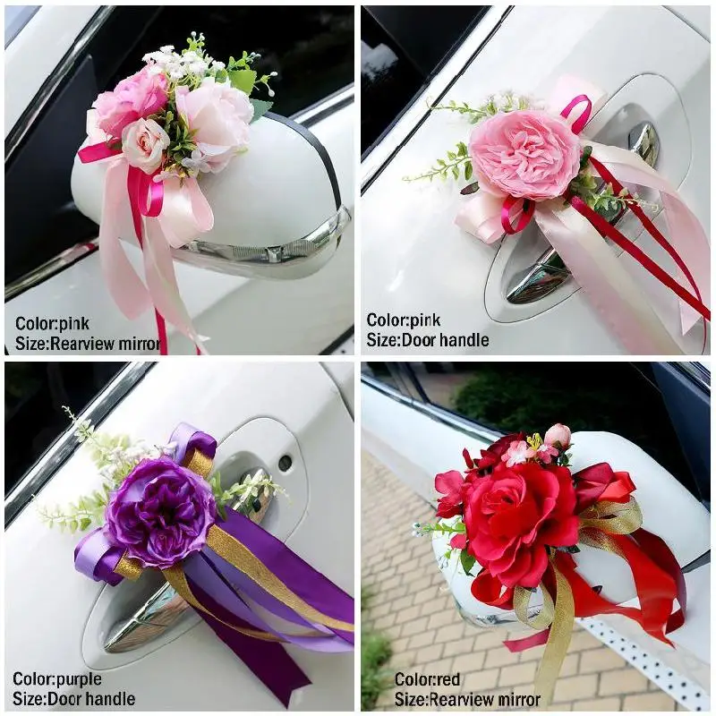 Wedding Car Decoration Flower Door Handles Rearview Mirror Decorate Artificial Flower