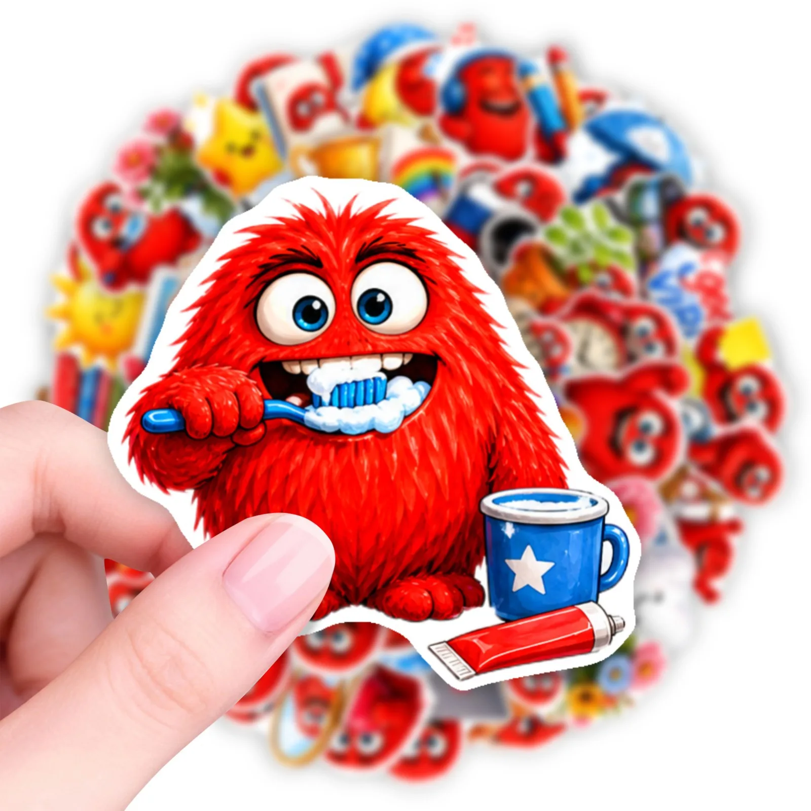 50 PCS Cute Red Little Monster Cartoon Fun Daily Stickers Decorate Helmet Scrapbook Hand Account Student Stationery Decals