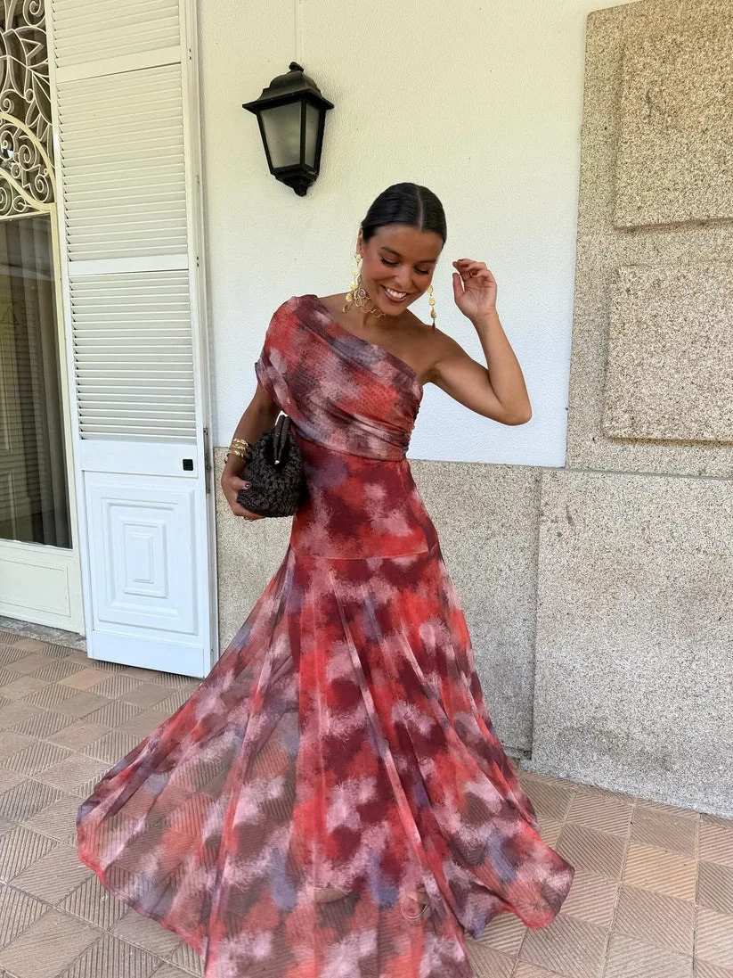 Vestido de moda con estampados para ir al trabajo, vestido largo de malla con hombros descubiertos para mujer, vestido sexy con aberturas, vestido informal de verano para fiesta.