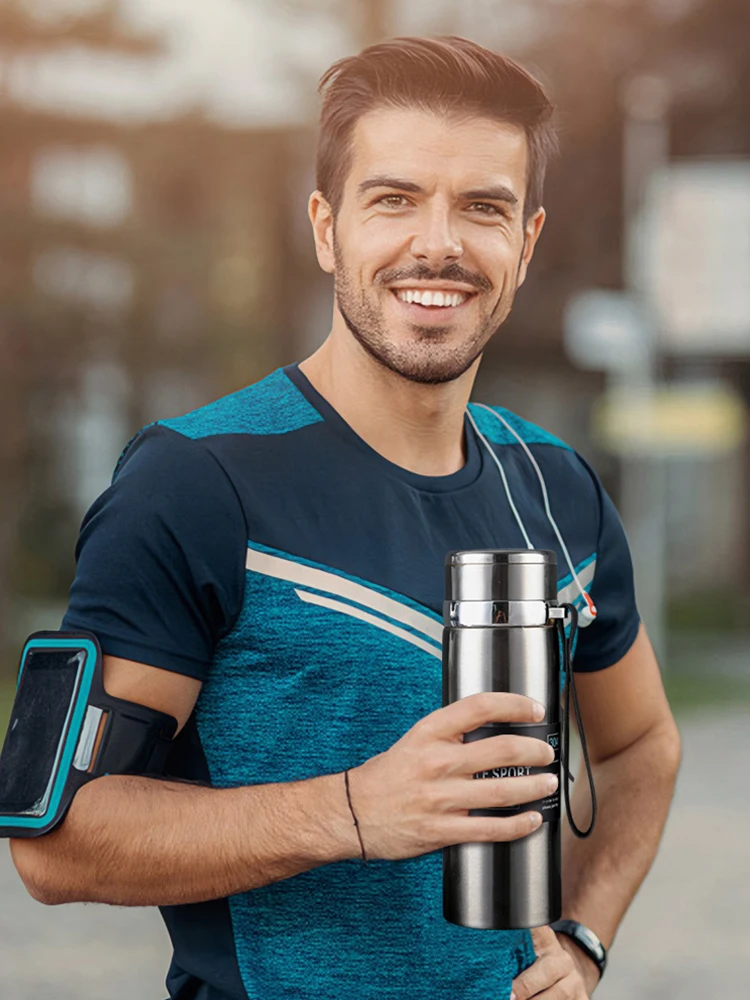 1000ml Vacuum Double Insulation Cup with Handle Portable Sports Bottle Large Capacity Outdoor Vacuum Flask for Water Tea Coffee