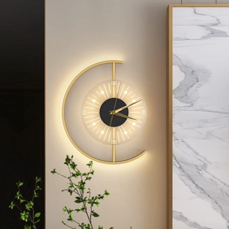 Luxury Wall Clocks Creative Rechargeable Warm Led Background Wall Light Sconces Clocks Simple Bedroom Living Room Decoration