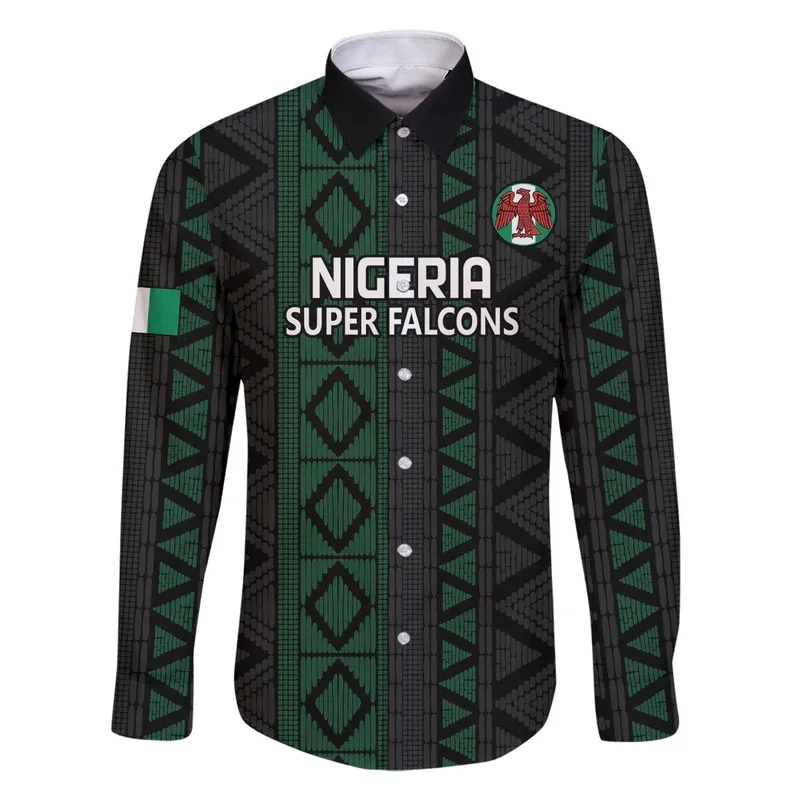 

Africa Nigeria Flag Map 3D Printed Long Sleeve National Emblem Horse Shirt Casual Male Lapel Blouse Tops Men's Casual Shirts