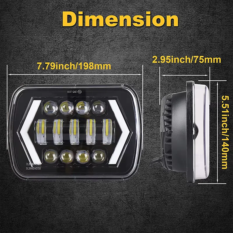 7X6 5X7 LED Headlight Arrow White DRL Amber Turn Signal For Jeep Wrangler YJ Cherokee XJ Trucks H4 LED Square Headlights