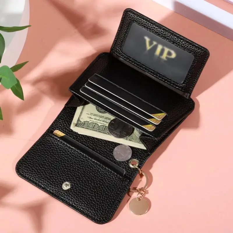 Large Capacity Textured Faux Leather Card Wallet Multiple Slots with Key Ring Portable for Men Business Office Use