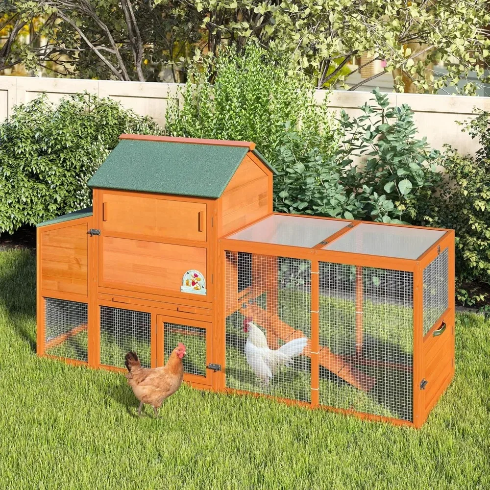 

82" Large Wooden Chicken Coop, Outdoor Rabbit Hutch, Guinea Pig Pet House with Wheels, Sunshine Board, Asphalt Roof, Ramp