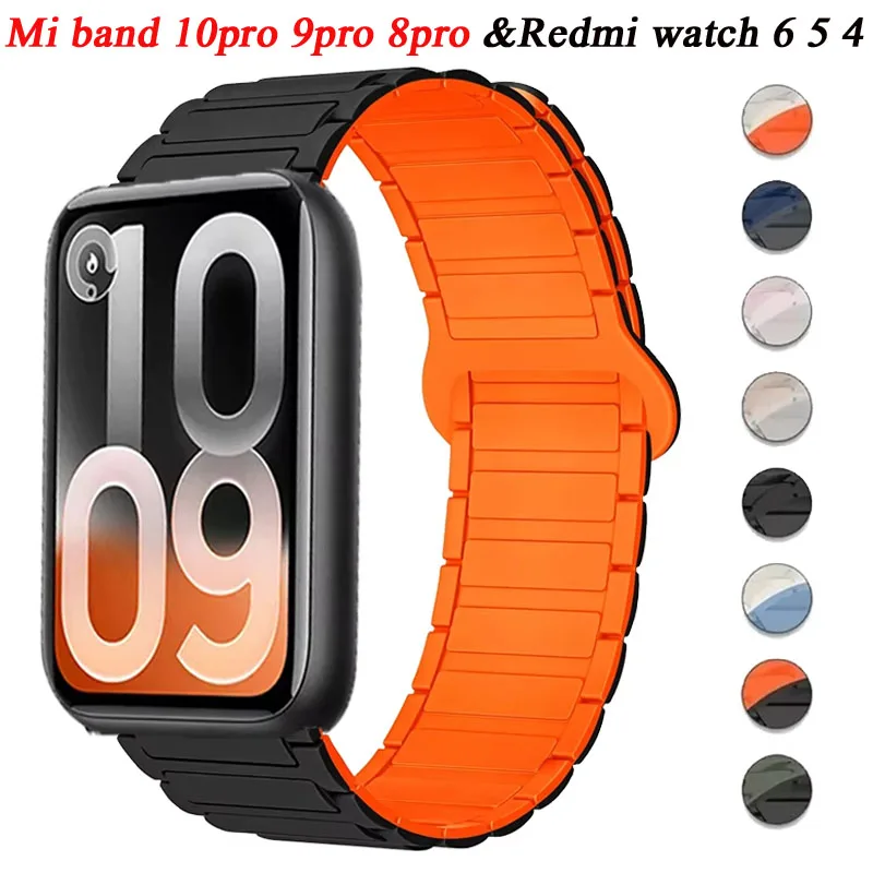 Magnetisches Silikonarmband für Xiaomi Mi Band 10Pro 9Pro 8Pro Austauschbares Armband für Redmi Watch 6 5 4 Smartwatch Correa