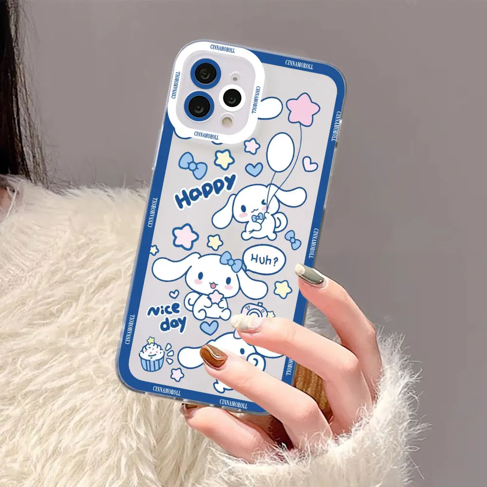 Cartoon Cinnamoroll Anime Case For Samsung Galaxy S24 S23 S22 S21 S20 Ultra Plus Fe Note 20 10 S25 A04 A03S Transparent Cover