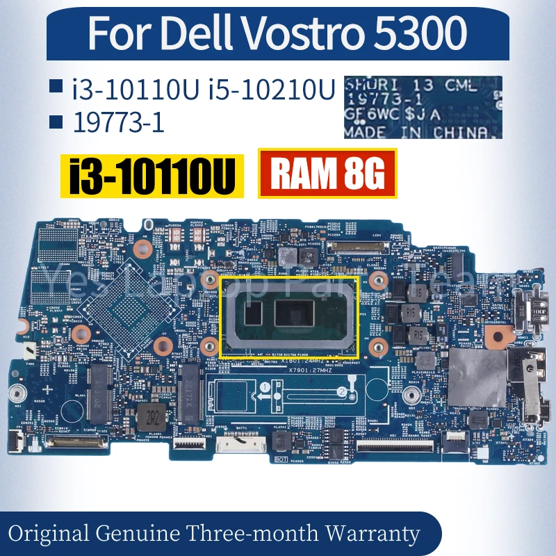 

19773-1 For Dell Vostro 5300 Laptop Mainboard i3-10110U i5-10210U 8G 00HTT8 0X4C7V 0XHCN2 100％ Tested Notebook Motherboard