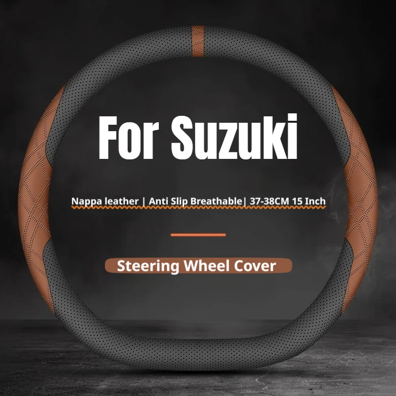 New Two‑Tone Color Car Steering Wheel Cover 15 Inch For Suzuki Grand Vitara Vitara SX4 S‑Cross Swift Jimny XL7 Car Accessories
