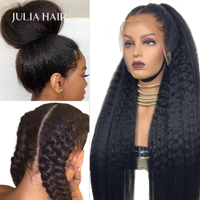 Julia Hair Affordable Realistic 4C Kinky Edges Wig 100% Healthy Kinky Straight 13x4 Human Hair Wig Pre-Plucked Beginner Friendly