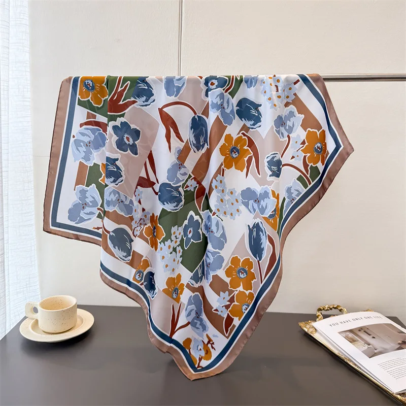 Luxury Print Spring Neck Tie Shawl Silk Square Scarf Women Wraps Female 70cm Hair Hand Wrist Headkercheif Hijab Bandana - view 4