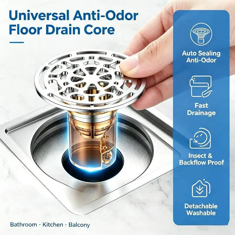 Stainless Steel Universal Floor Drain Core Odor Proof Anti Clog Filter For Bathroom Shower Kitchen Use