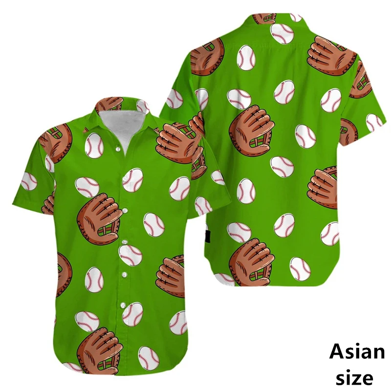 Fashion Hawaiian Shirt Men Women 3D Print Baseball Sport Graphic Shirt Retro Lapel Button Short Sleeve Tops Men Ball Team Blouse