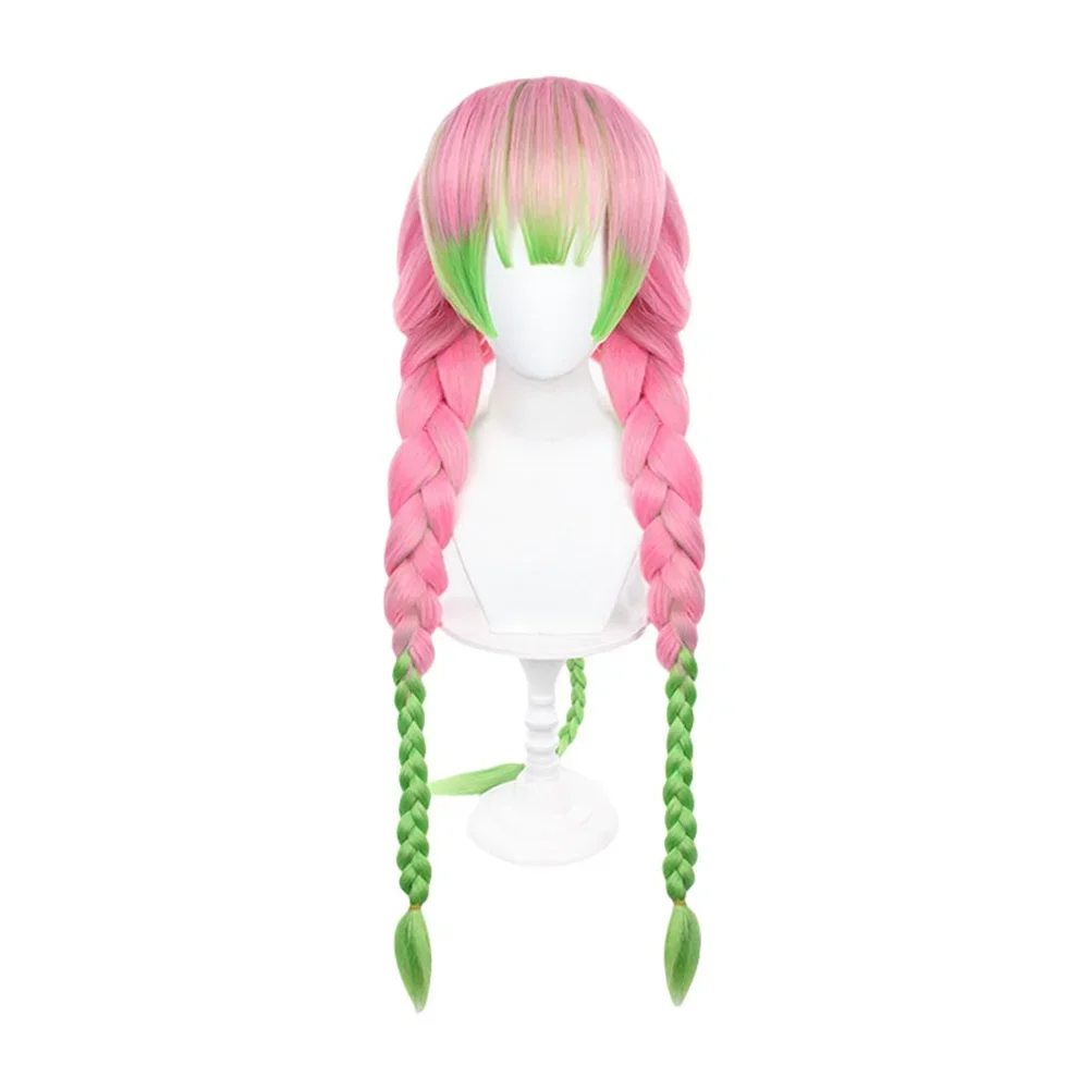 Anime Kimetsu No Yaiba Kanroji Mitsuri Cosplay Wigs Pink Green Gradient Synthetic Hair Party Festival Carnival