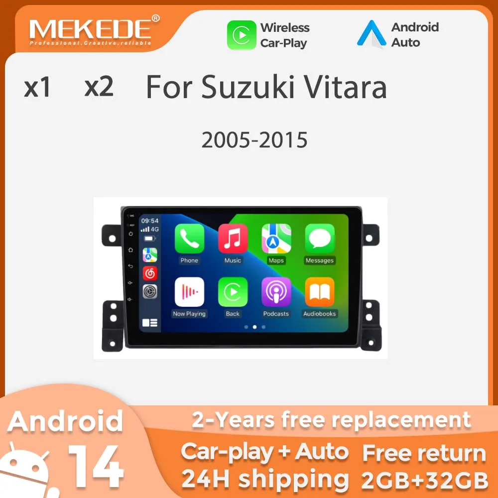 Android 14 Car Radio For Suzuki Grand Vitara 3 2005-2010 2011-2015 Wireless Carplay Android Auto Multimedia Stereo Player GPS BT