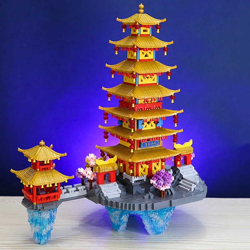 YZ 086 World Architecture Penglai Pavilion Tower Cloud Palace Island Mini Diamond Blocks Bricks Building Toy For Children No Box