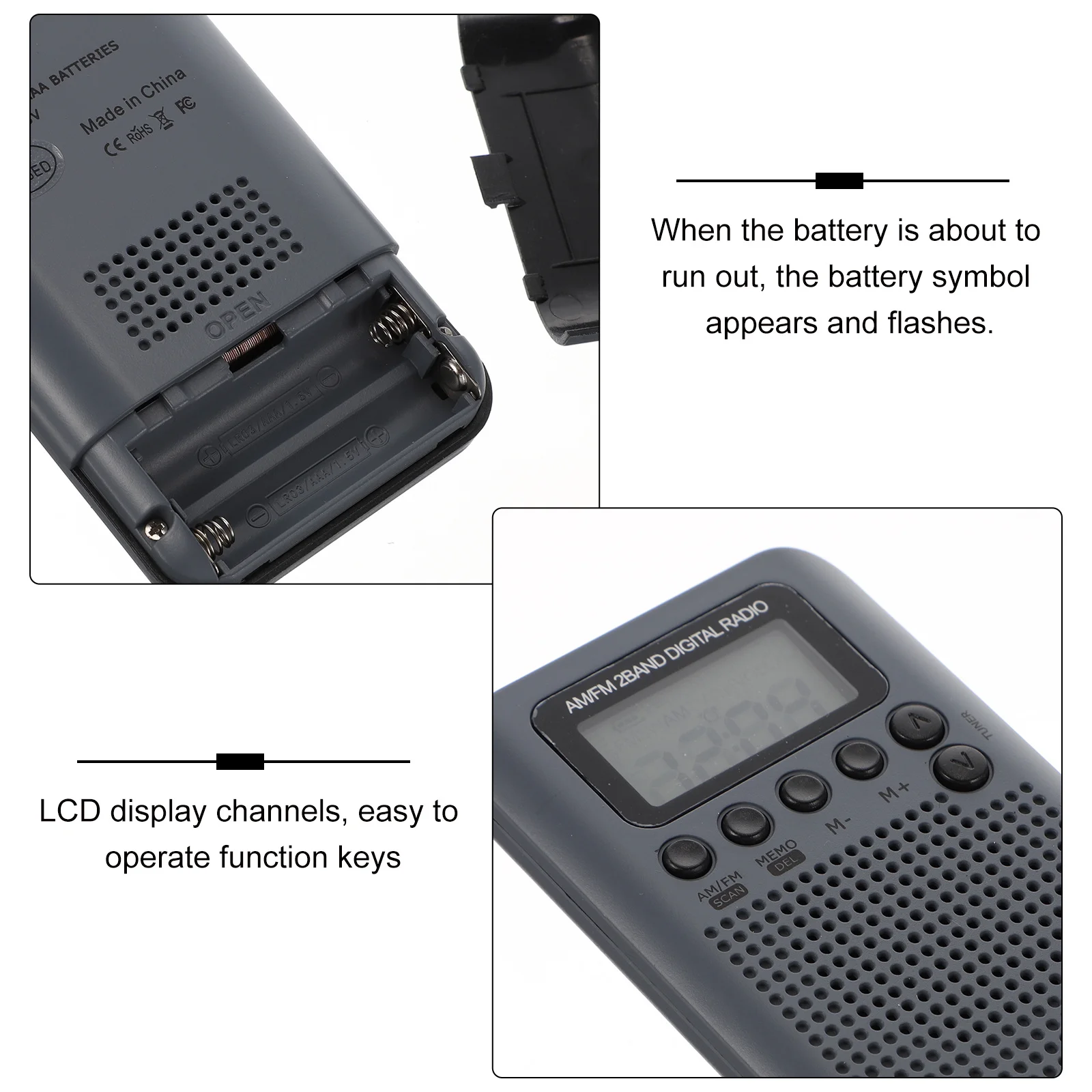 

Portable Am/Fm Band Lcd Rechargeable External Speaker 3.5Mm Jack For Hiking Walking Travel Plastic Pocket